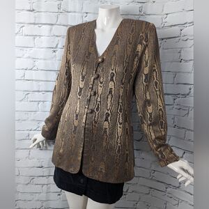 Printed blazer, Shiny fabric blazer, Wood print jacket, 80s 90s blazer